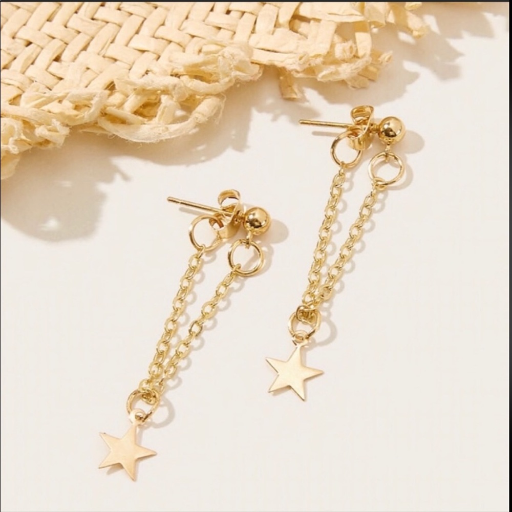 Gold Star Chain Dangle Earrings Trendy Festival